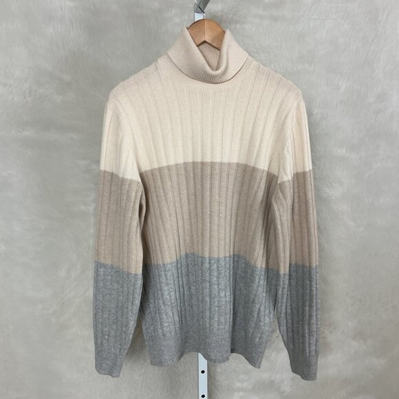 Brunello Cucinelli Wool Cashmere Silk Ivory Tan Gray Sweater IT 52 US L - Picture 1 of 7